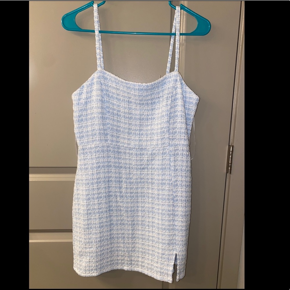 ZARA Textured Mini Dress Blue/White